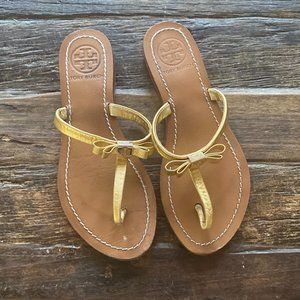 Tory Burch Gold Bow Tstrap Sandals